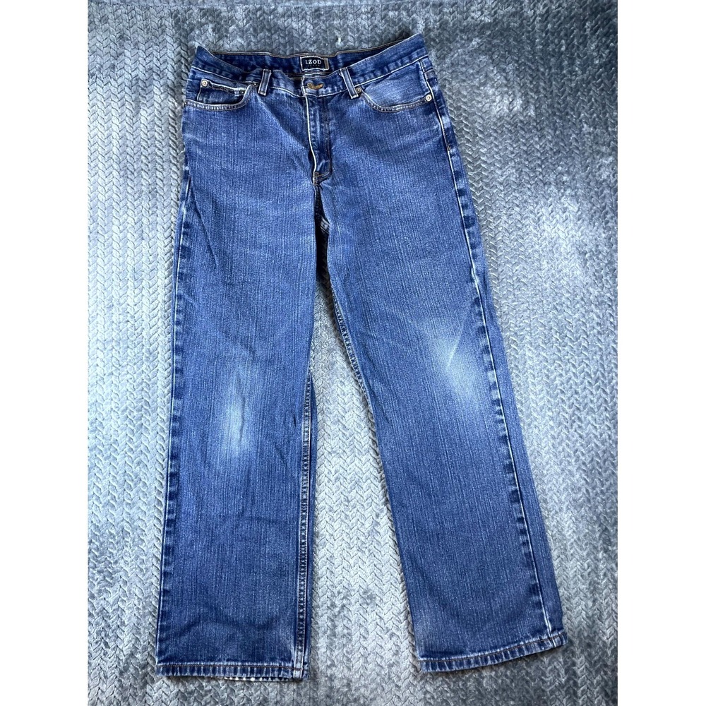 IZOD Jeans Mens 32x30 Blue Denim Cotton Mid Rise Medium Wash Straight Leg Casual